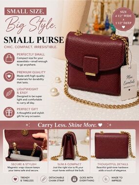 Essentials Wine Red Crossbody Bag with Gold Chain